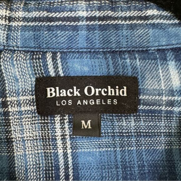 Revolve Black Orchid Acid Wash Plaid Button Front Shirt Top Blue Size Medium - Picture 3 of 5